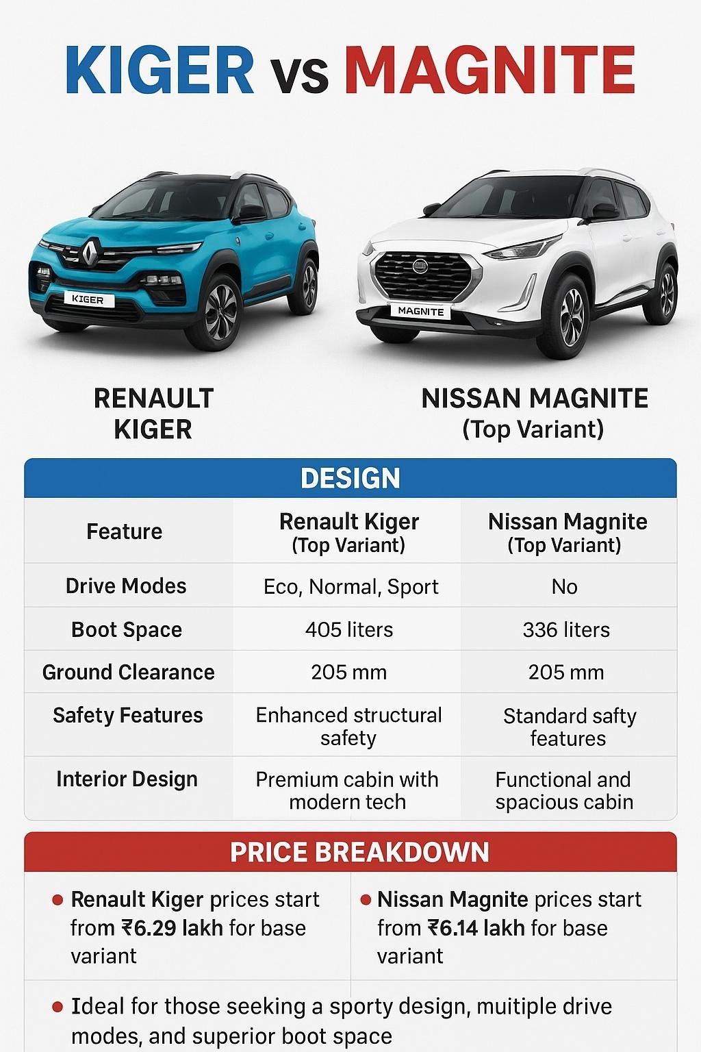 Kiger vs Magnite Design, Features and Price Breakdown